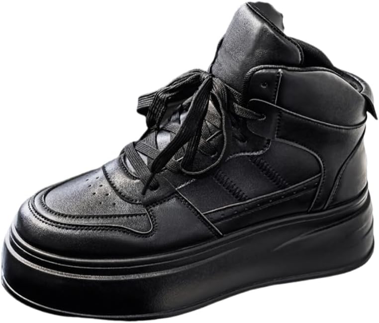 

Высокие спортивные кеды FmShi с толстой подошвой и однотонным дизайном - эффект увеличения роста, прочные, противоскользящие, подходят для улицы и повседневной носки, черный