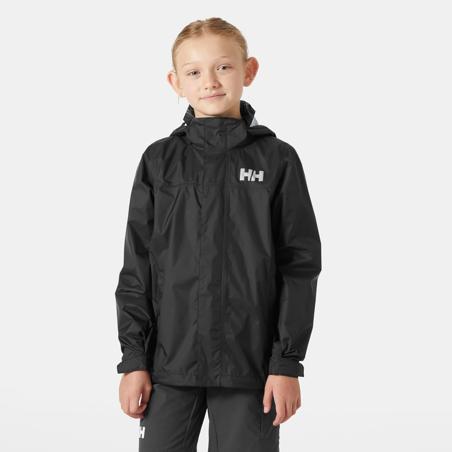 Детская куртка Helly-Hansen Jr Loke, унисекс, дождевик с молнией YKK, съемный капюшон, регулируемые манжеты, из переработанного материала Helly Hansen, 990 Black — фото 3