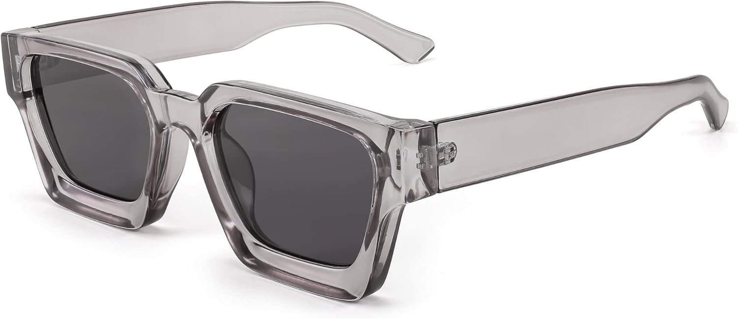 

Солнцезащитные очки FEISEDY в стиле ретро 90-х, квадратной формы, для женщин и мужчин, модные массивные прямоугольные солнцезащитные очки с защитой UV400, модель B2385, 008 Transparent Grey | Grey Lens