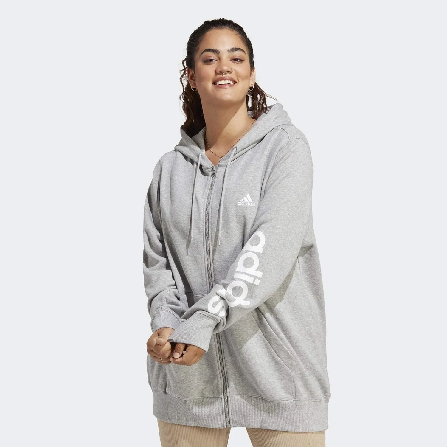 Толстовка на молнии adidas, Medium Grey Heather / White — фото 2