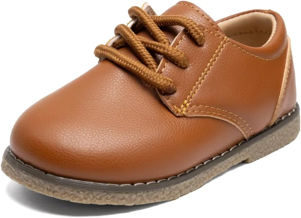 

Детские туфли Meckior для мальчиков и девочек, черные, для маленьких детей, оксфорды, свадебные и церковные туфли, из ПУ кожи, на шнуровке, для школьной формы, лоферы, плоская подошва, коричневый