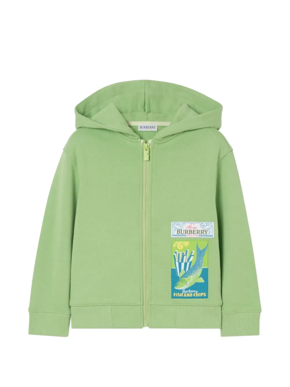 Хлопковая толстовка на молнии Burberry Kids, зеленый
