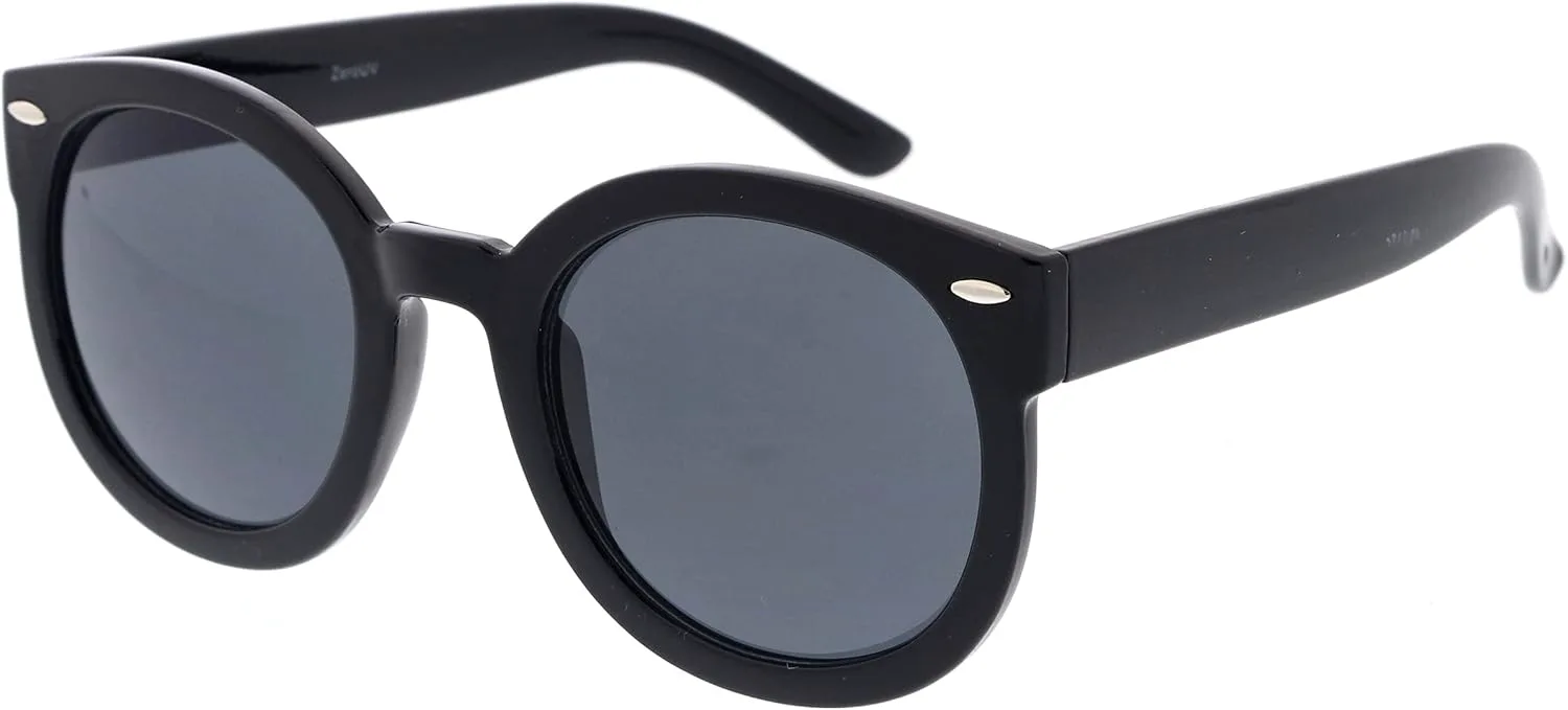 

zeroUV - Круглые ретро-солнцезащитные очки увеличенного размера для женщин с цветными зеркальными и нейтральными линзами, 53 мм, P00 | Black / Smoke (Polarized)