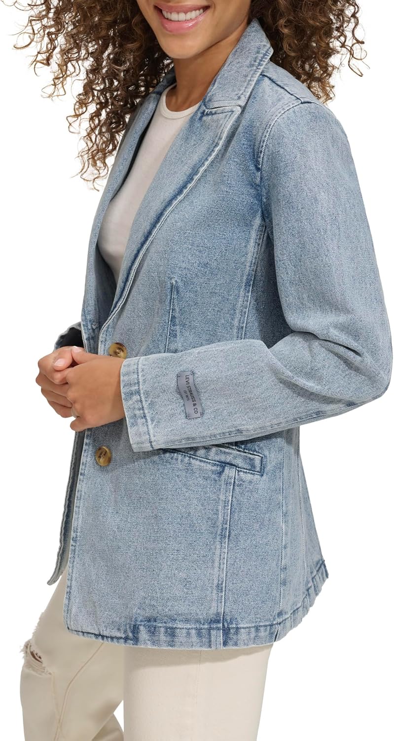 Женский джинсовый однобортный пиджак Levi's Womens, Light Wash Denim — фото 2