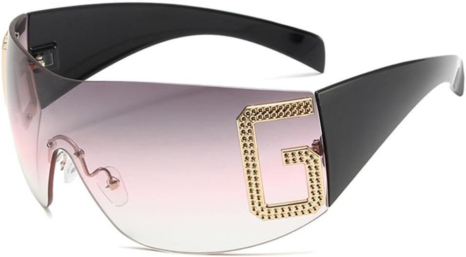 

Большие безободковые солнцезащитные очки для женщин, цельные солнцезащитные очки-щитки для уличной моды, солнцезащитные очки для женщин с защитой от УФ-излучения UV400 HDUBFY, Gray Pink