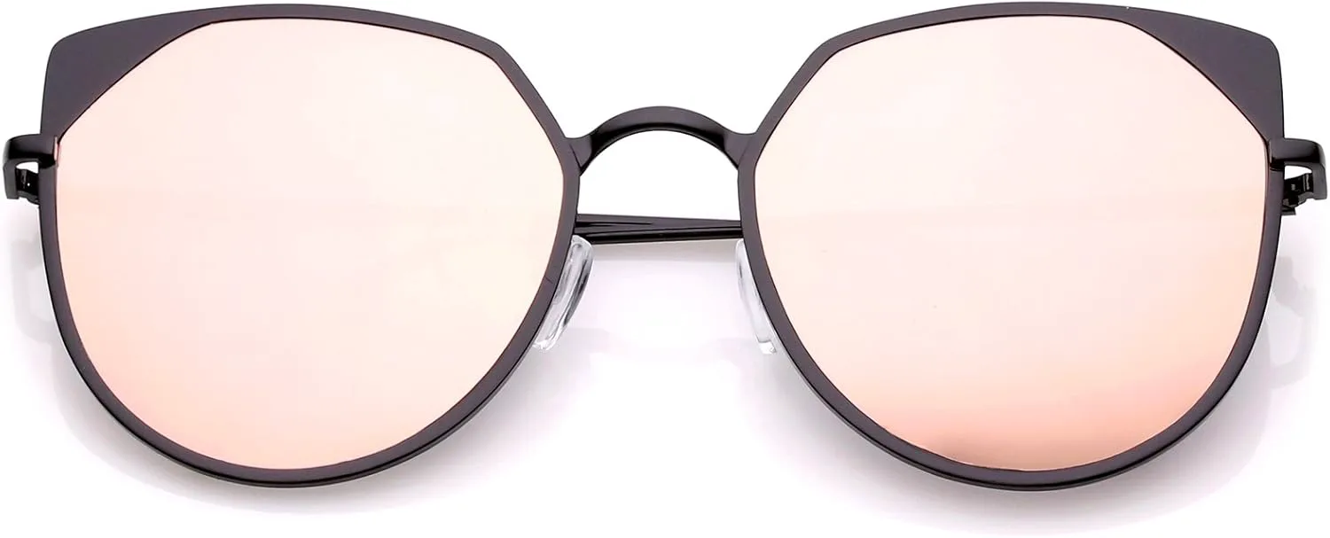 

zeroUV - Женские солнцезащитные очки большого размера, розовые, с зеркальными плоскими линзами, в форме «кошачьего глаза», диаметр линз 59 мм, Black / Pink Mirror