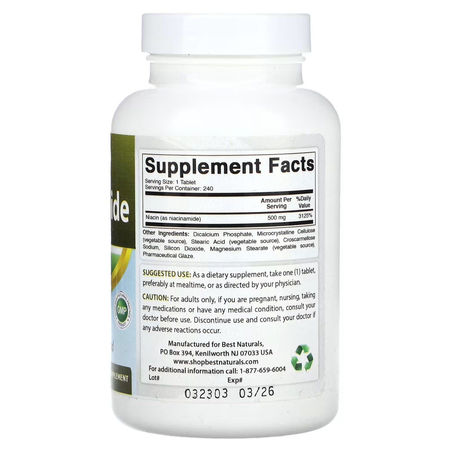 

Ниацинамид Best Naturals 500 мг, 240 таблеток