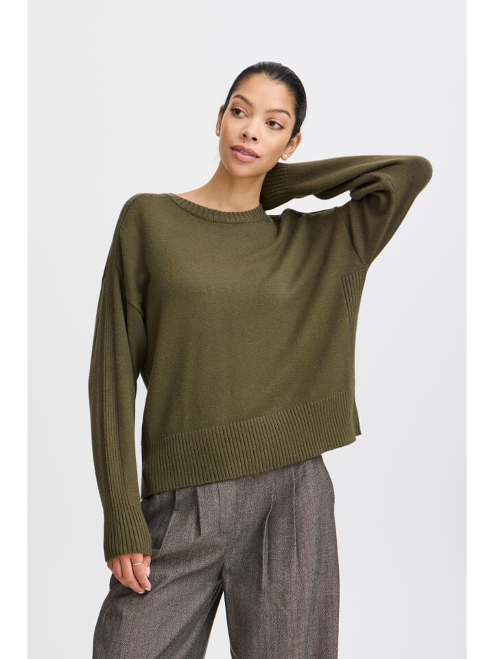 

Пуловер b.young Pullover Loose Fit Kurz Langarm Knitted Rundhals, оливковый