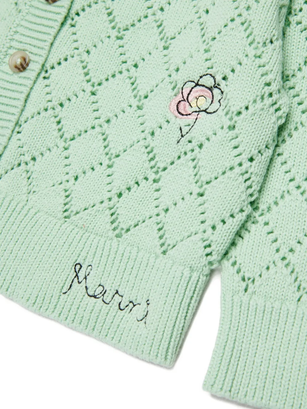 Ажурный кардиган с цветочным узором Marni Kids, зеленый — фото 4