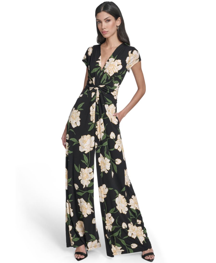 

Укороченный комбинезон с V-образным вырезом и короткими рукавами Vince Camuto, Black Mineral