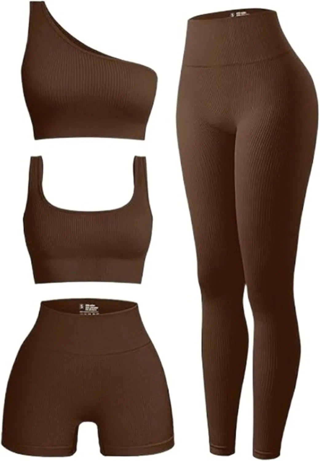 Спортивный комплект из 4 предметов, ribbed, коричневый