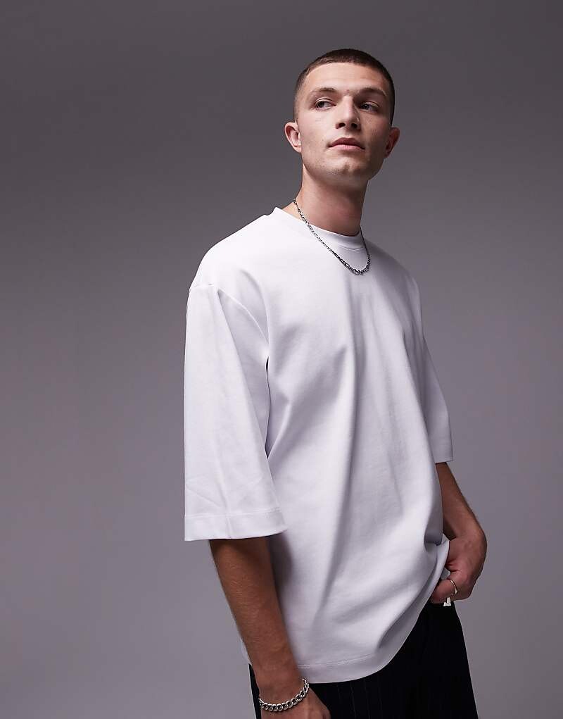 

Белая повседневная футболка премиум-класса Topman с рукавами средней длины, плотность 370 г/м²