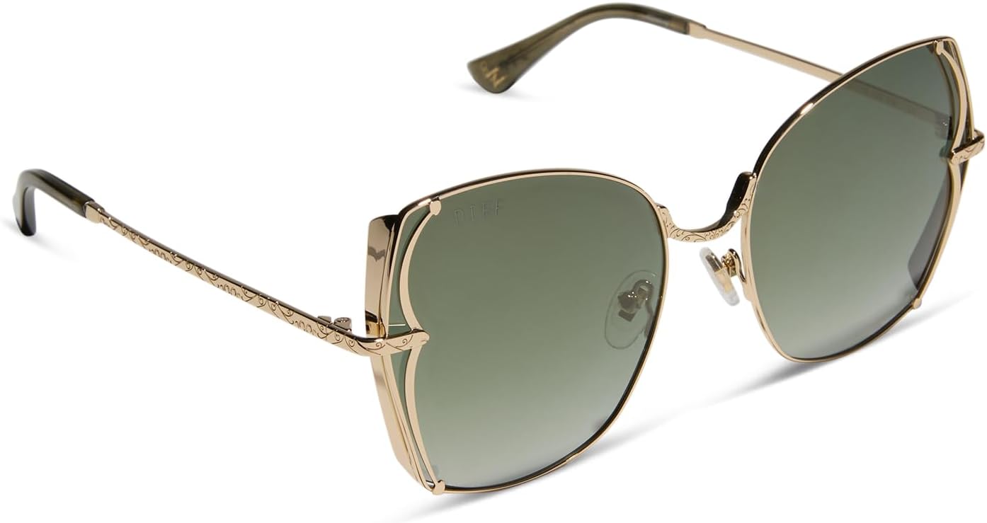 

DIFF | Солнцезащитные очки Disney Princess Тиана, большие солнцезащитные очки на проволочном каркасе для женщин | Защита от УФ-излучения UV400 | Золотой + зеленый градиент с легким золотым отблеском, Gold