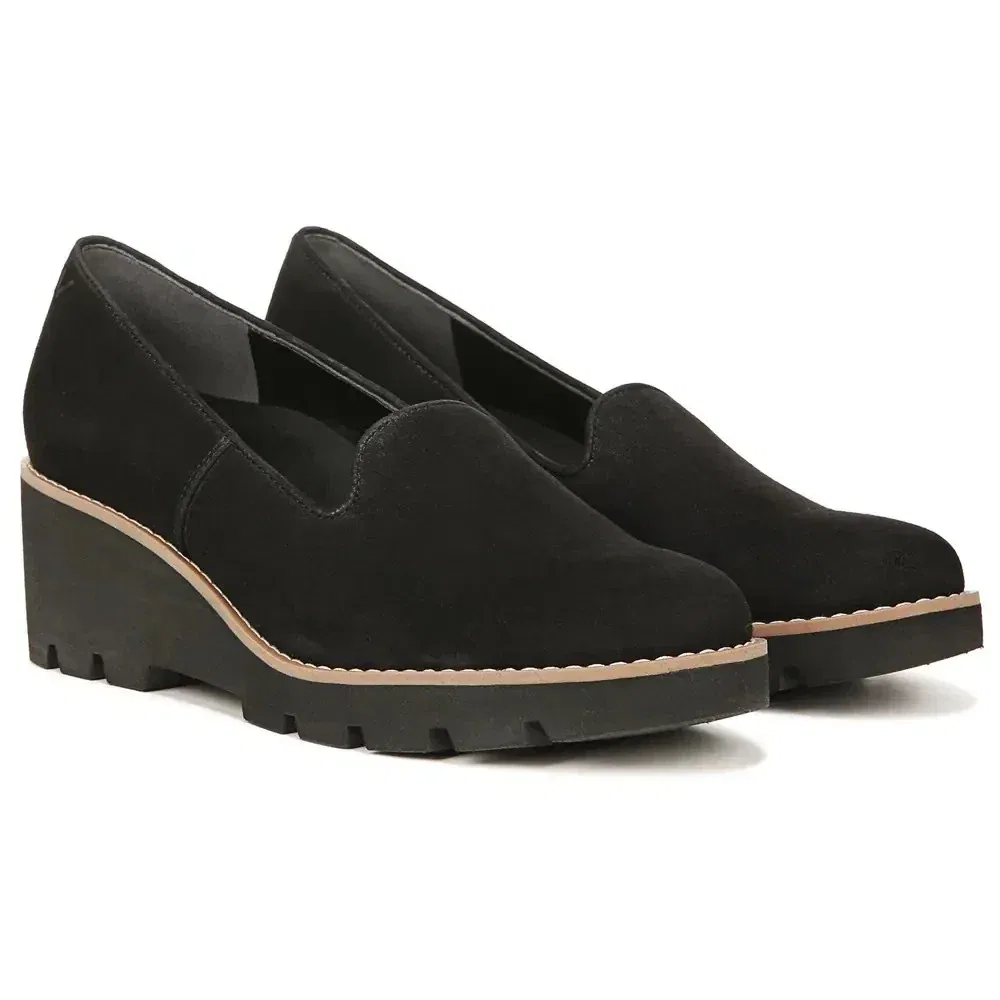 Мужские лоферы на танкетке Vionic Willa Wedge Flat из черной замши, модель VER1123
