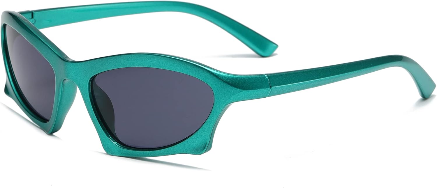 

Солнцезащитные очки Cyxus Y2K, обтекаемая форма, футуристические солнцезащитные очки квадратной формы, модные спортивные очки, стильные солнцезащитные очки большого размера 1093, A10 - Green Y2k Sunglasses