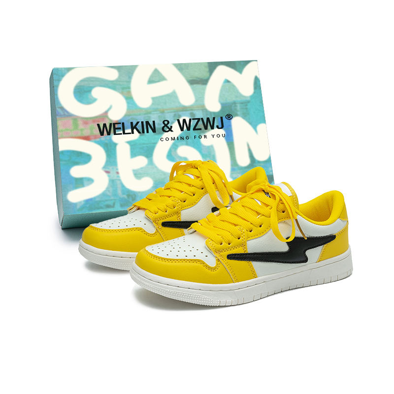 

WELKIN&WZWJ Низкие скейтерские кроссовки унисекс белый черный желтый, цвет White Black Yellow