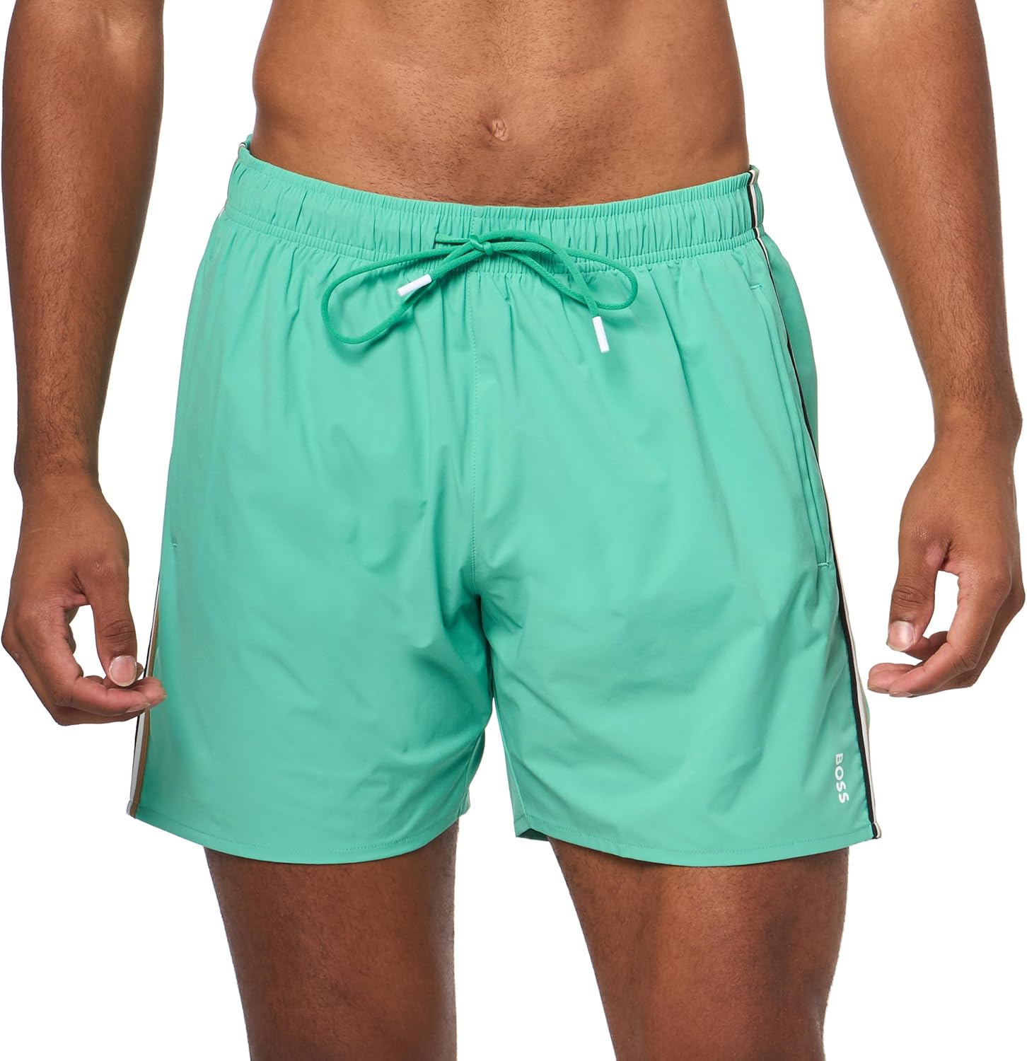 

Мужские однотонные плавки-шорты BOSS с культовыми полосками по бокам, Sea Green