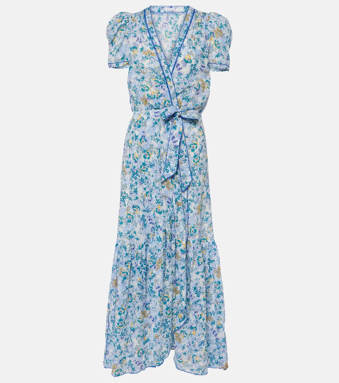 

Платье макси из хлопка Baba с цветочным принтом и рукавами-фонариками Poupette St Barth, Blue Sweet Liberty