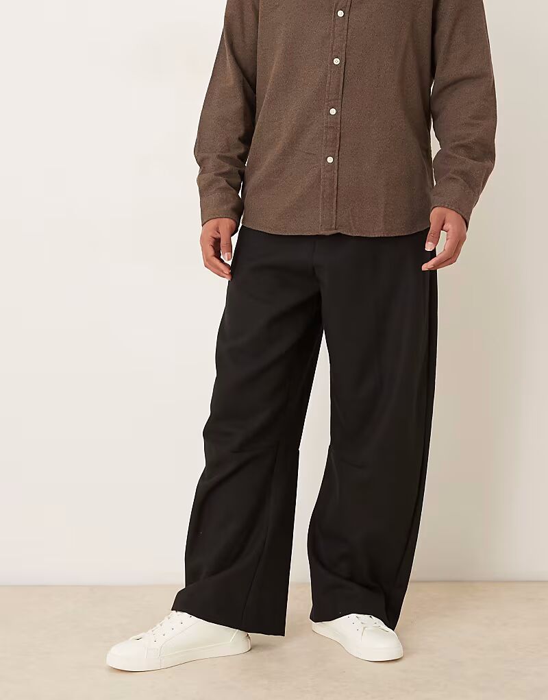 

Элегантные брюки-бочонки из шерсти черного твила Asos Design