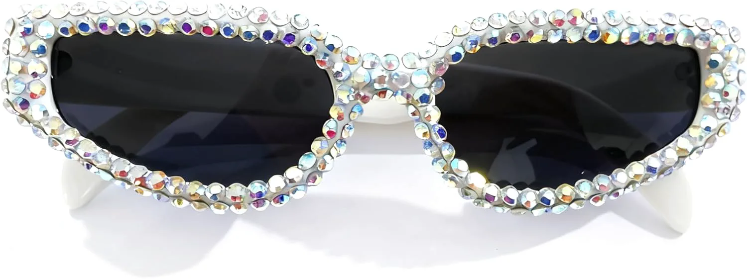 

Винтажные солнцезащитные очки «кошачий глаз» с бриллиантами, женские солнцезащитные очки с блестками и стразами, панк-очки, хрустальные очки mincl, White