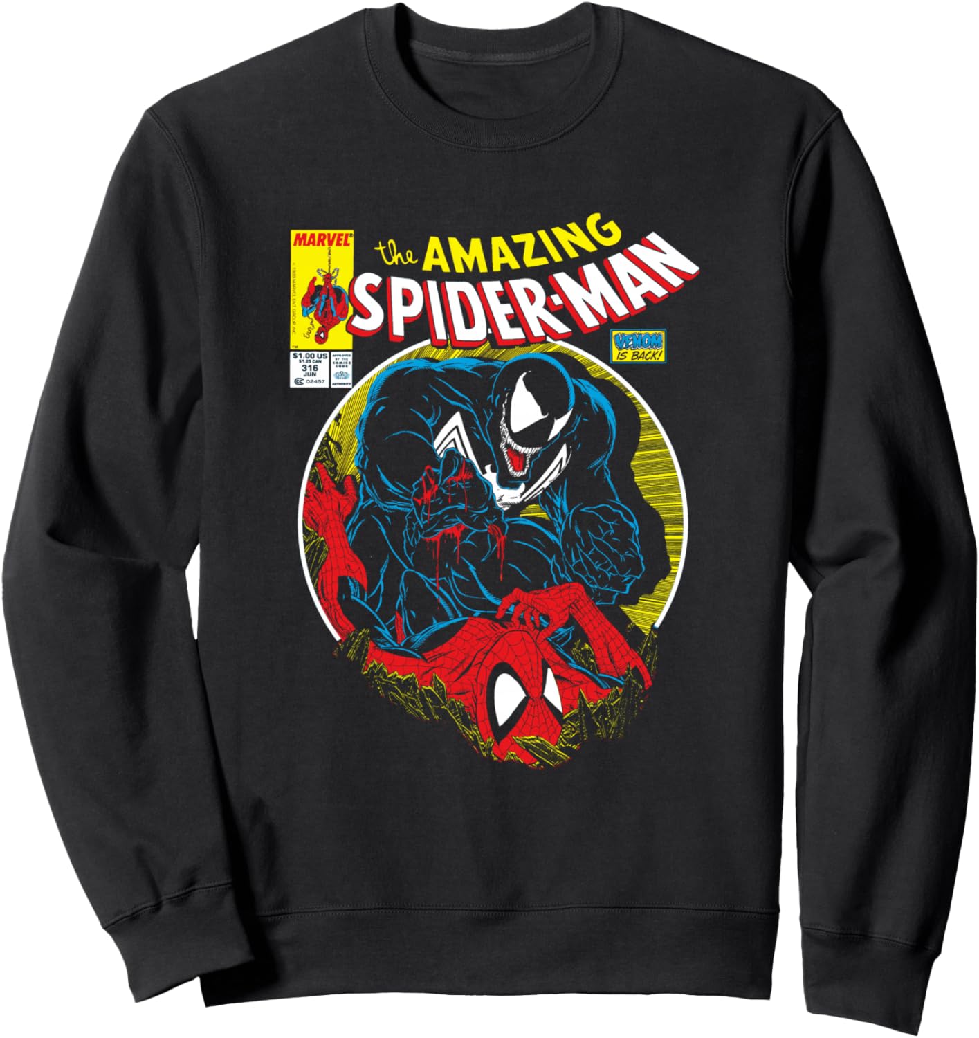 

Толстовка с обложкой комикса Marvel «Человек-паук против Венома: Кровавая битва», черная