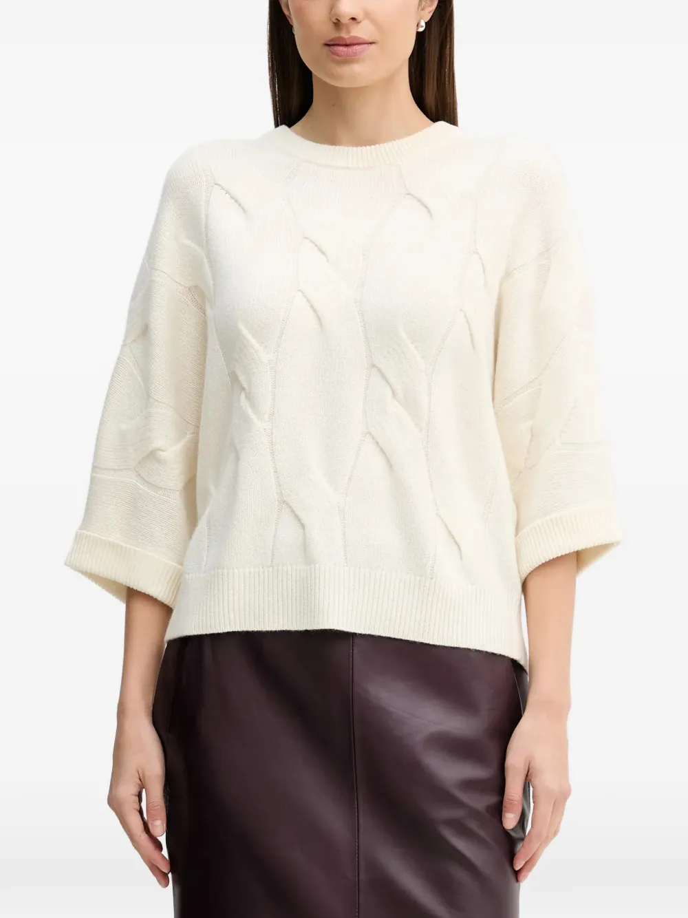 

Свитер с круглым вырезом и вязкой "косы" Benetton, белый