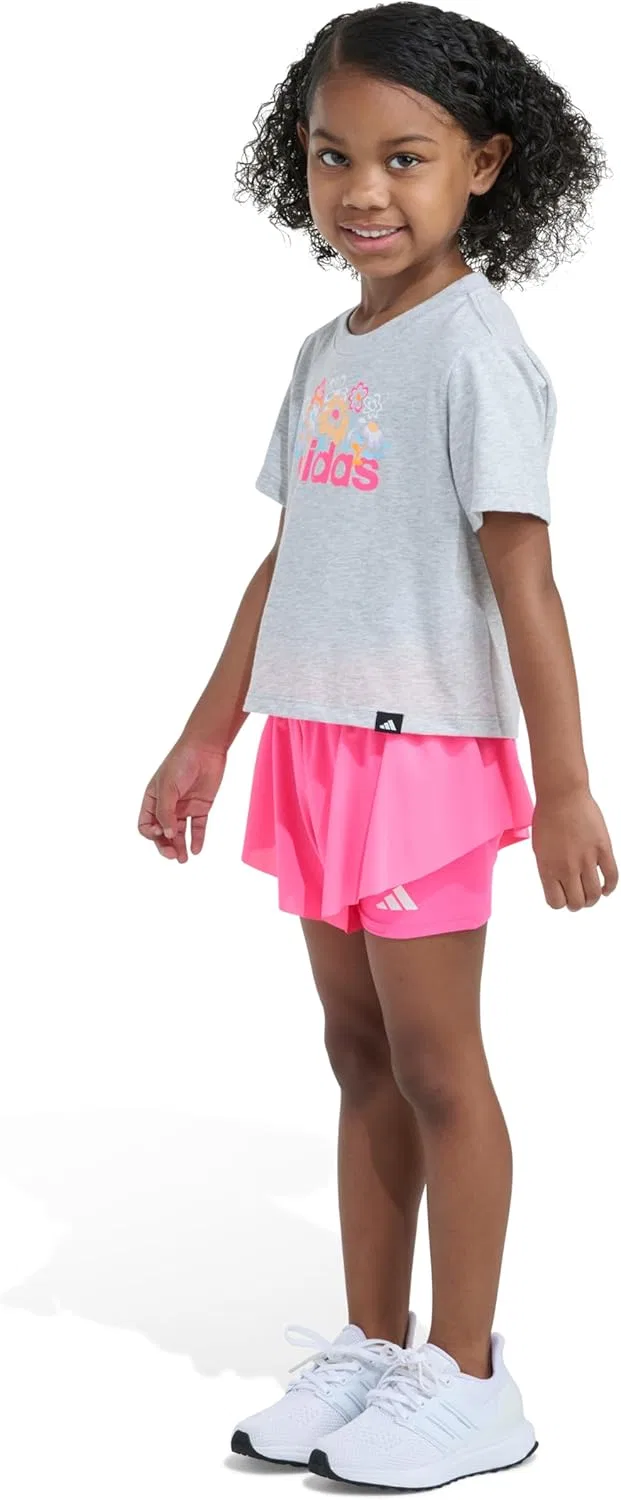 Детский спортивный комплект из футболки и юбки-шорт adidas, Light Grey Heather Floral — фото 4