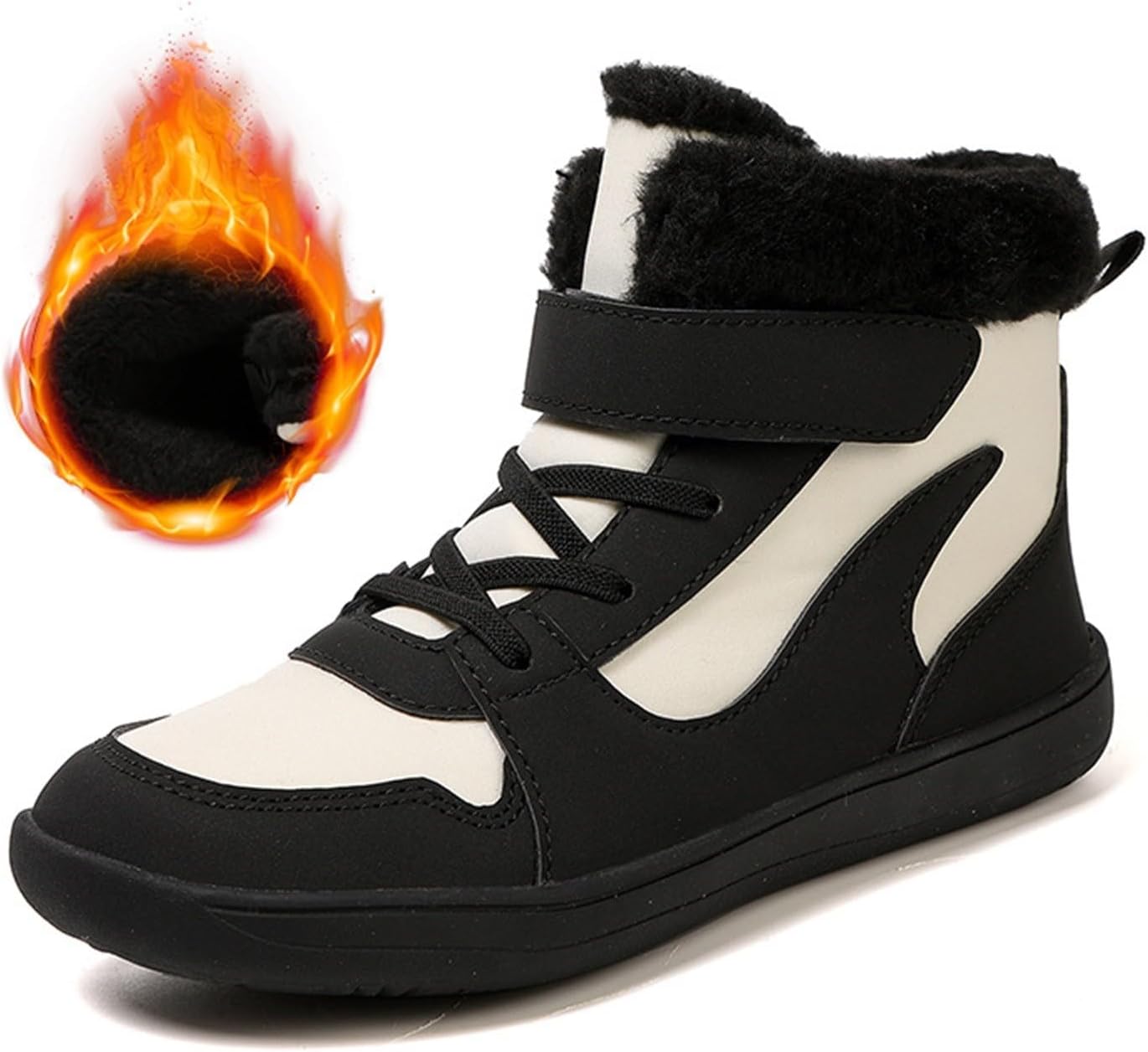 Детские ботинки Barefoot Fur на подкладке для мальчиков и девочек, черные, для бега, снега, флисовые, пушистые, для походов и прогулок, плоские Generic — фото 3