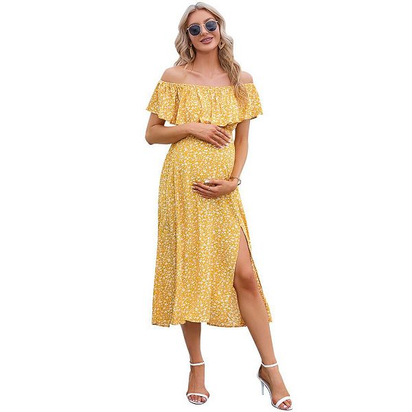 

Летнее платье для беременных с цветочным принтом, офф-шолдер и разрезом Yesfashion, Yellow