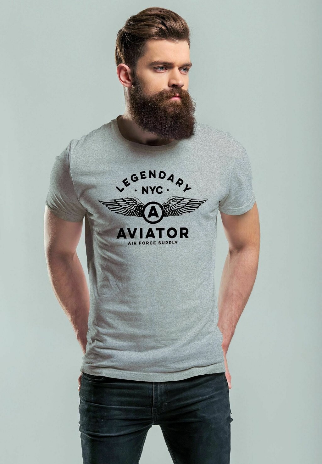 

Футболка с принтом LEGENDARY NYC AVIATOR AIR FORCE LUFTWAFFE FLÜGEL Neverless, серый