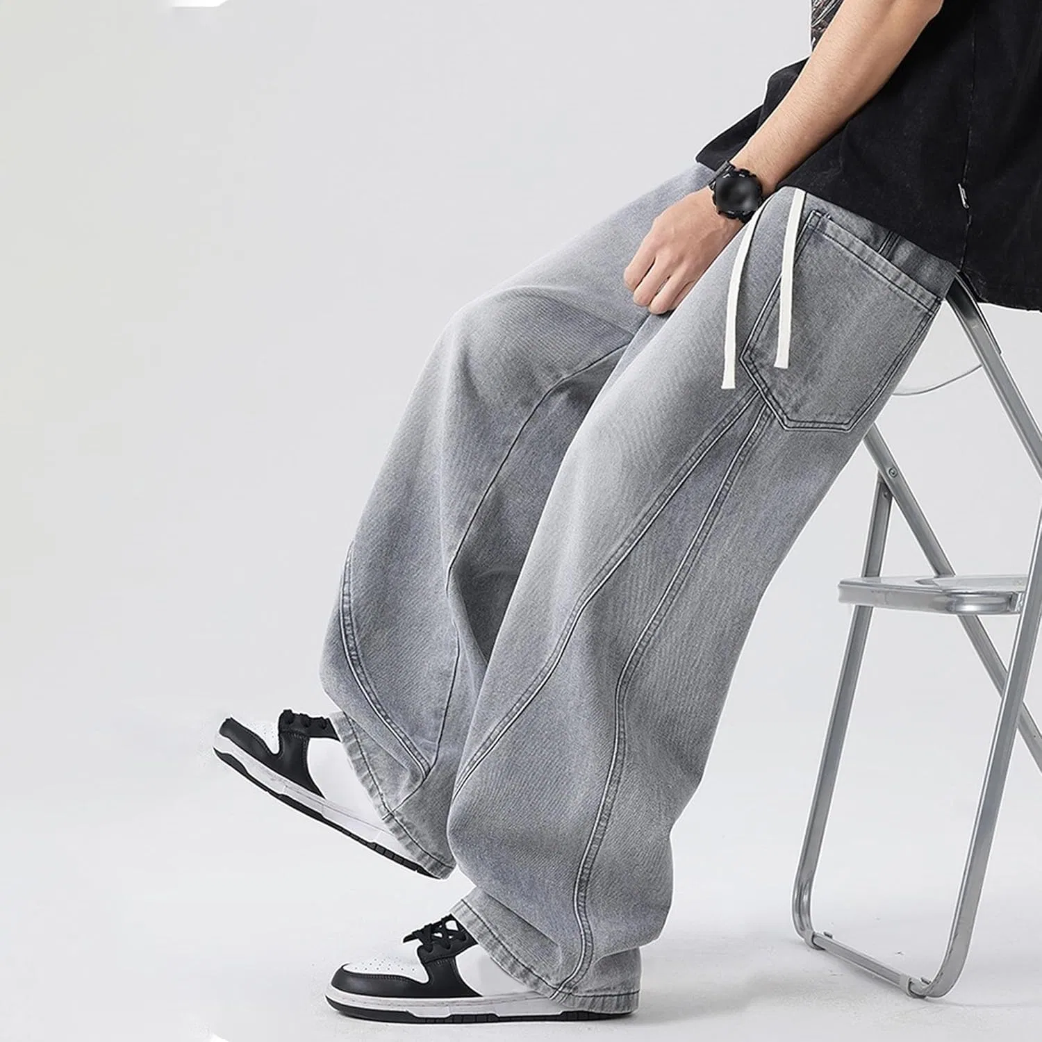 Джинсы свободные Baggy светло-серый — фото 4