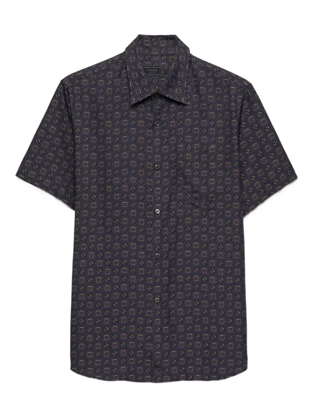 

Шелковая рубашка с короткими рукавами и принтом Prada, серый