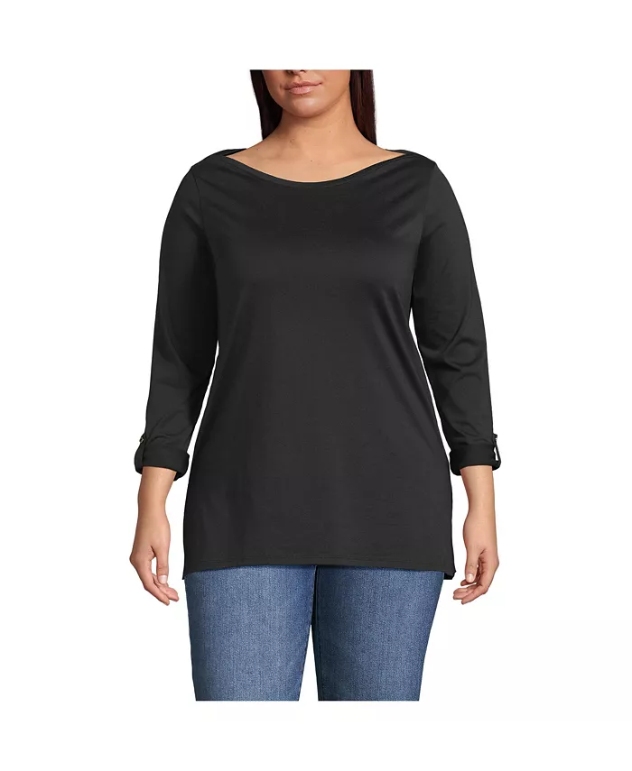 

Туника с 3/4 рукавом и лодочкой из хлопка Supima, регулируемая, больших размеров Lands' End, черный