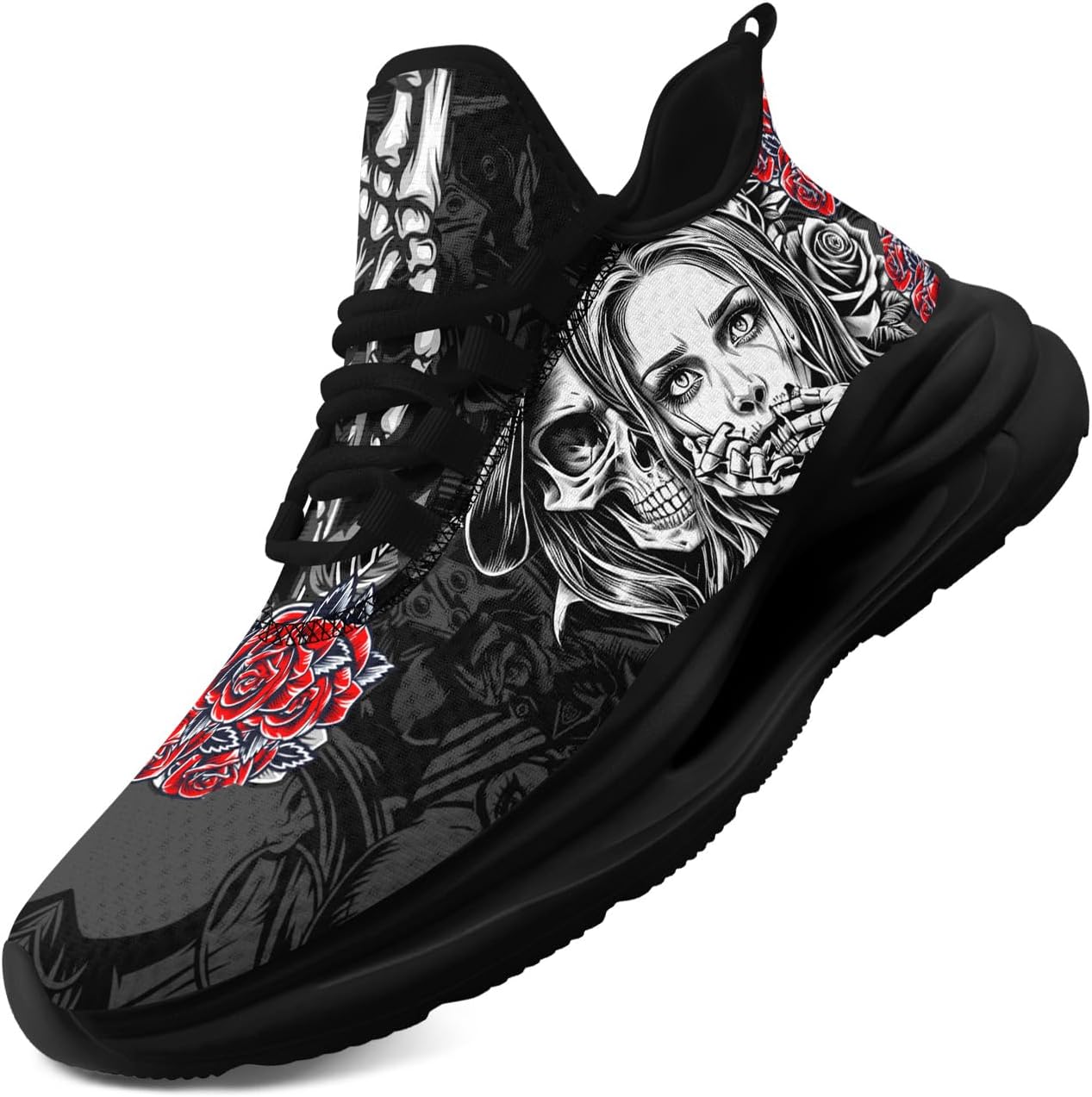 

Женские кроссовки с черепом и розой, модные цветочные кроссовки с стильным дизайном, удобные и дышащие, мужские спортивные кроссовки для тренировок и прогулок Coolcustomize, серый