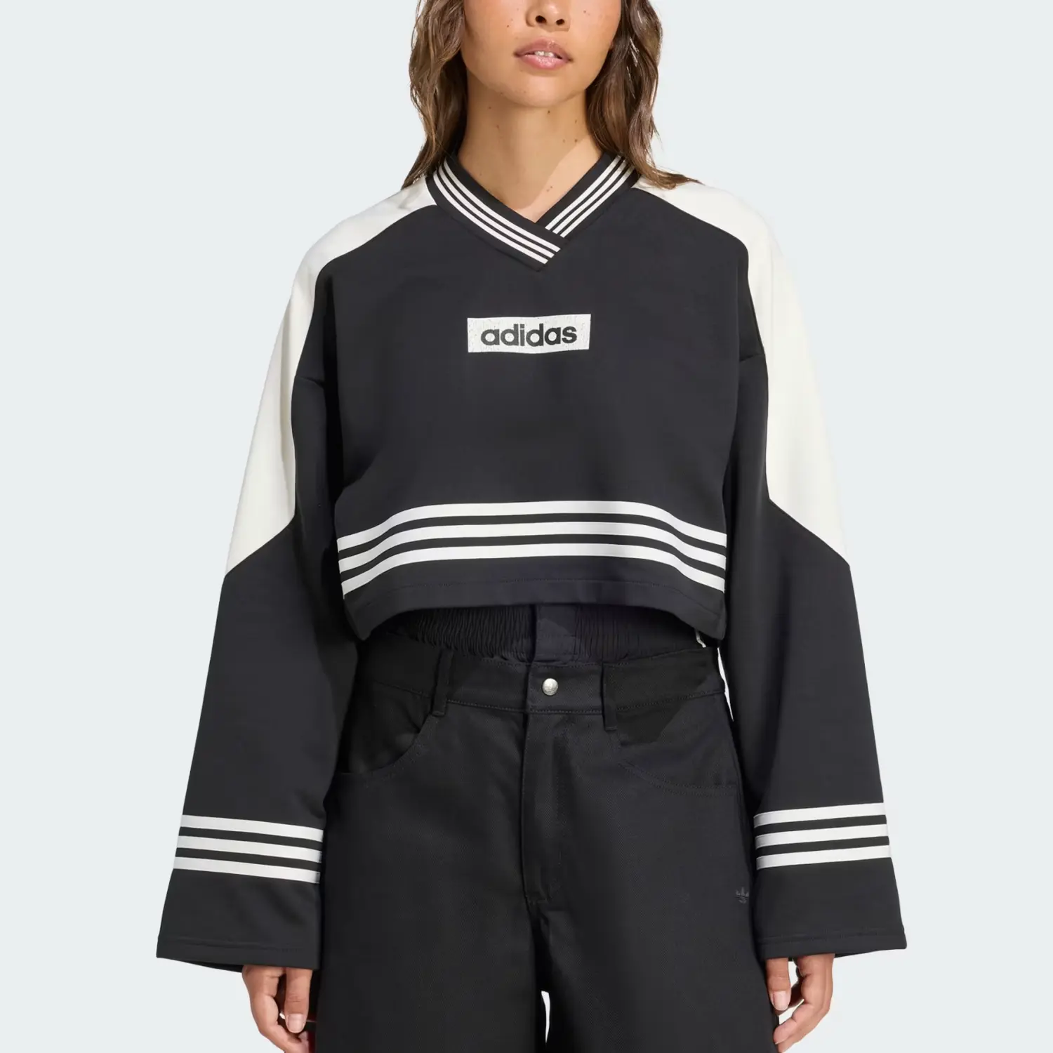 Adidas цветной укороченный свитшот Adidas Originals, черный — фото 2