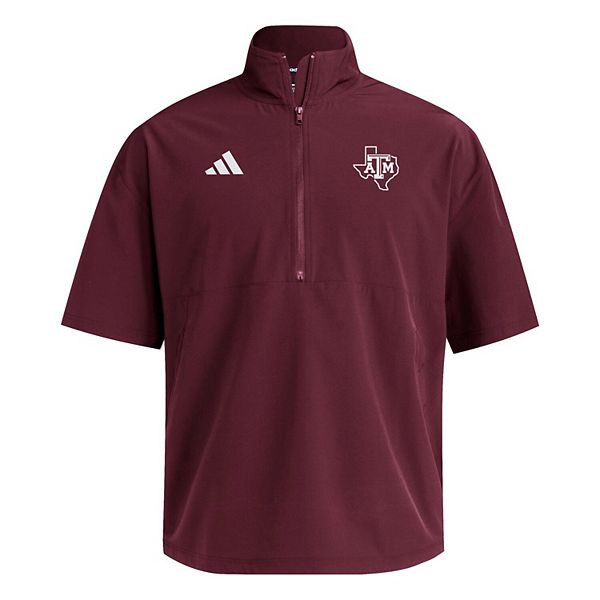 Мужская бордовая кофта Texas A&M Aggies с коротким рукавом и молнией на четверть Adidas — фото 3