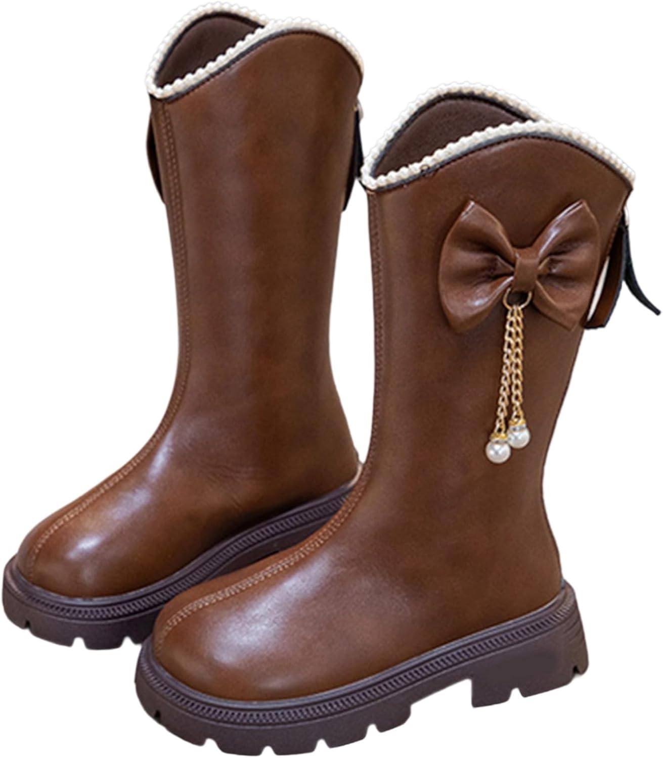 

Детские сапоги до колена для девочек, сапоги средней длины, верховые сапоги, искусственная кожа, молния, панк/гот стиль, осень-зима, с бантом, боевые сапоги, маленькие и большие размеры Generic, B04 Brown