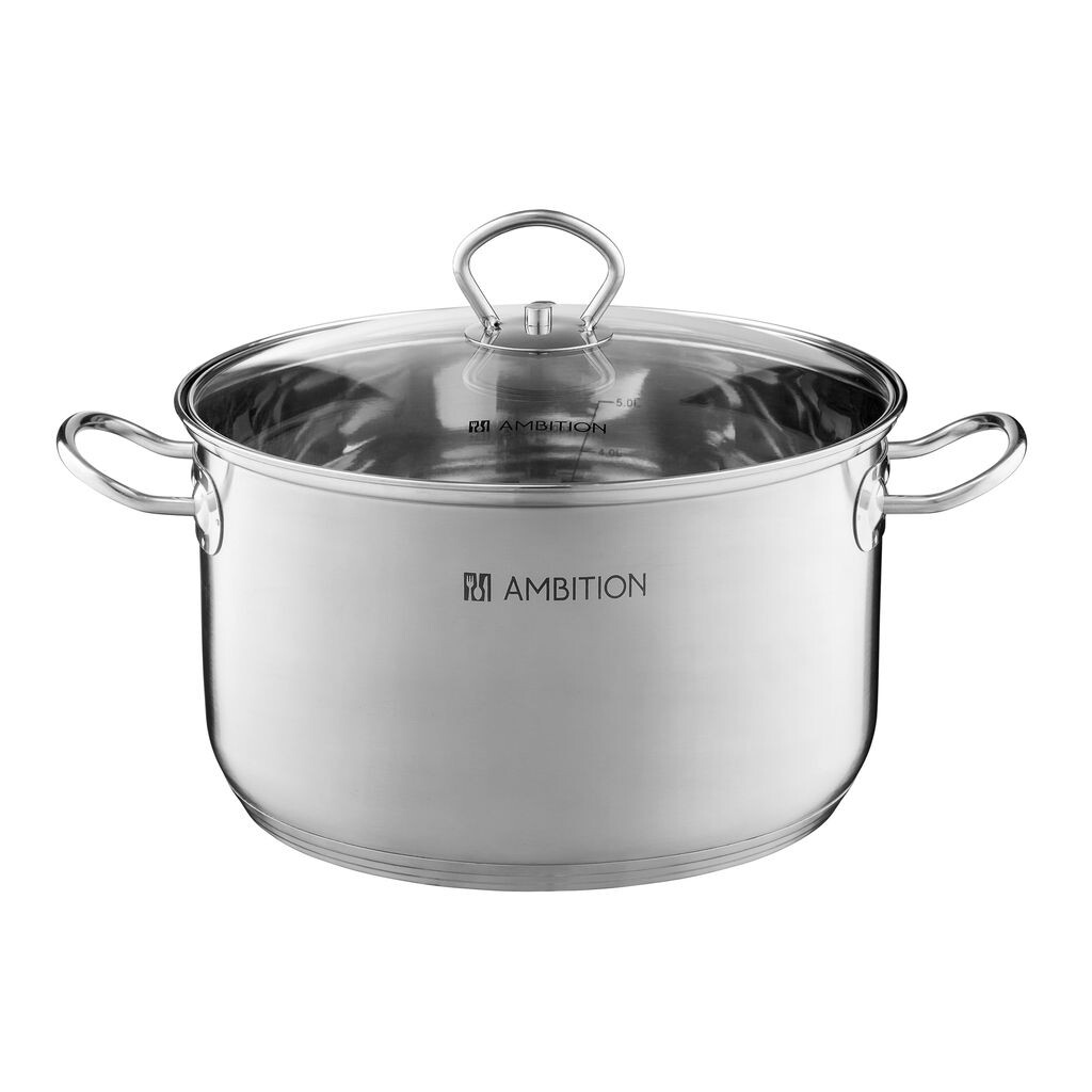 

Кастрюля AMBITION Acero 24 см / 6,4 л кастрюля из нержавеющей стали кастрюля низкая крышка кастрюля все типы индукционных плит внутри посудомоечная машина, серебро