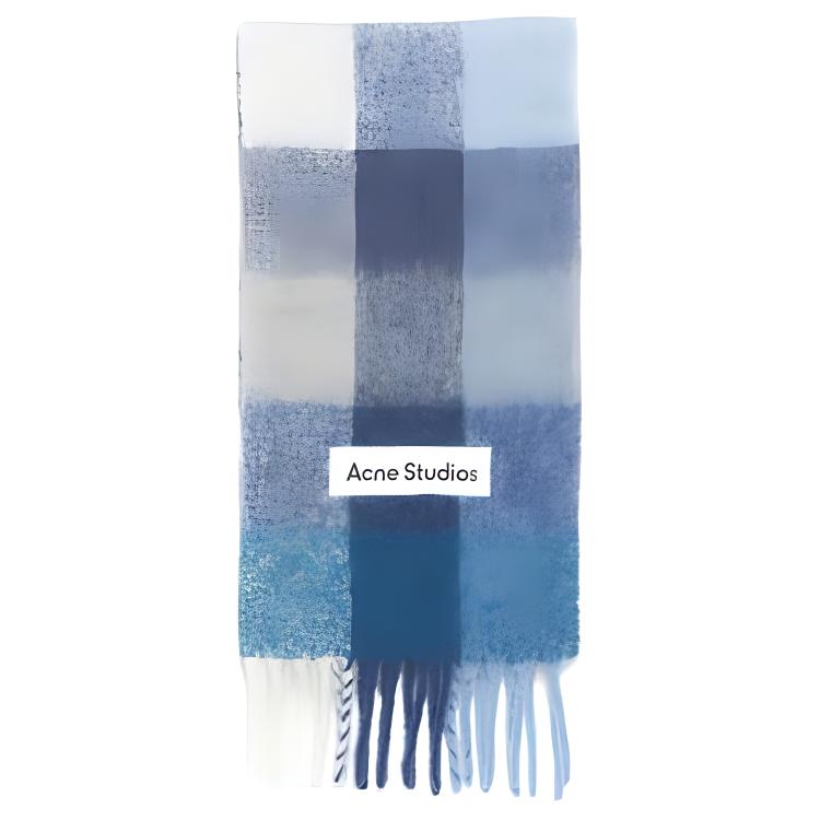 

Acne Studios Шарф в клетку с нашивкой-логотипом, Indigo/Gray/Light Blue