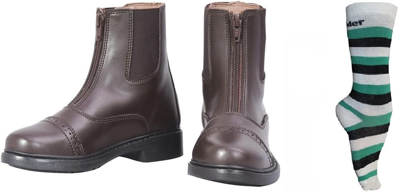 

Детские стартовые сапоги TuffRider с передней молнией и носками в подарок, Прочные, легко чистящиеся водоотталкивающие сапоги для верховой езды, Mocha