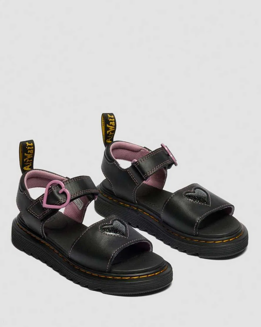 Детские туфли Junior Marlowe II с блестящим сердечком и кожаным ремешком Dr Martens, черный — фото 4