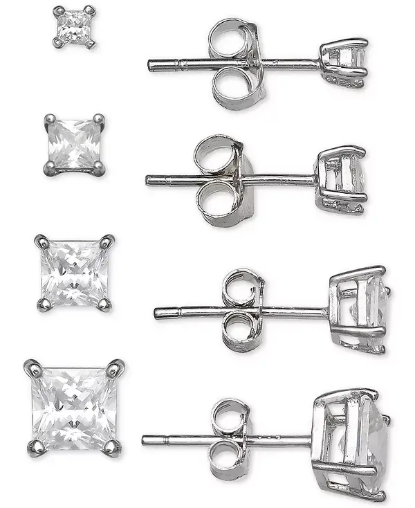 

Серьги-Гвоздики принцессы из стерлингового серебра с кубическими цирконами, 4 шт., созданные для Macy's Giani Bernini, silver