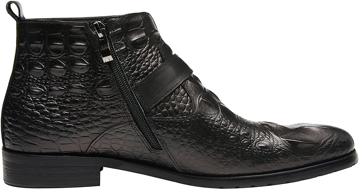 Мужские ботинки Santimon Mens Chelsea с молнией и пряжками, из натуральной кожи с аллигаторским тиснением, лакированные короткие ботинки для мужчин, модные, для выпускного, свадьбы, вечеринки, ковбойские, смокинг, вестерн, черный — фото 2