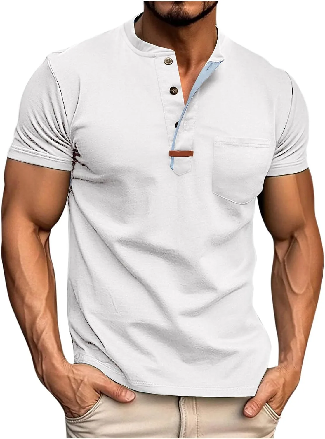 

Мужская футболка хенли с коротким рукавом и карманом