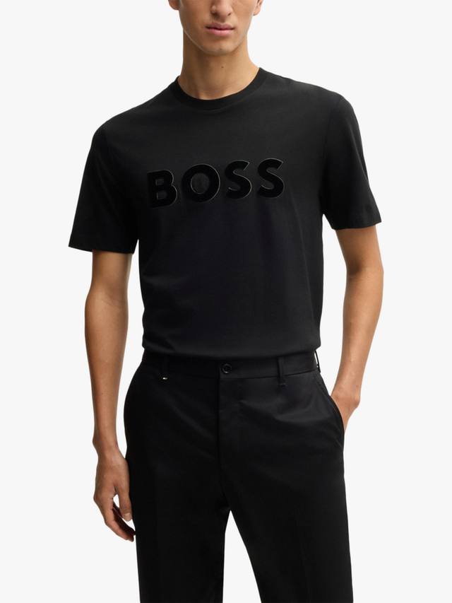 

Хлопчатобумажная футболка с логотипом regular fit с коротким рукавом HUGO BOSS, черный