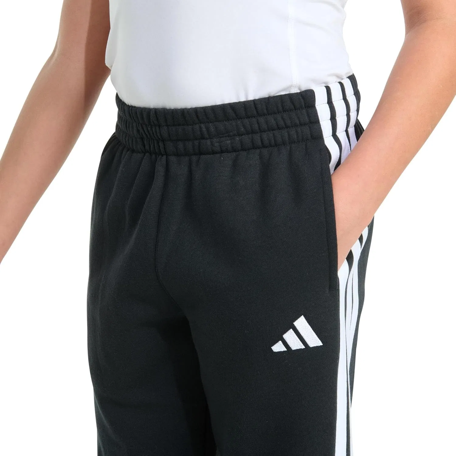 Детские флисовые спортивные брюки Adidas с тремя полосками, черный — фото 3
