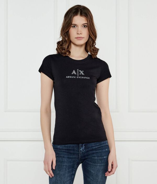 

Футболка женская Armani Exchange облегающего кроя с логотипом бренда, черный