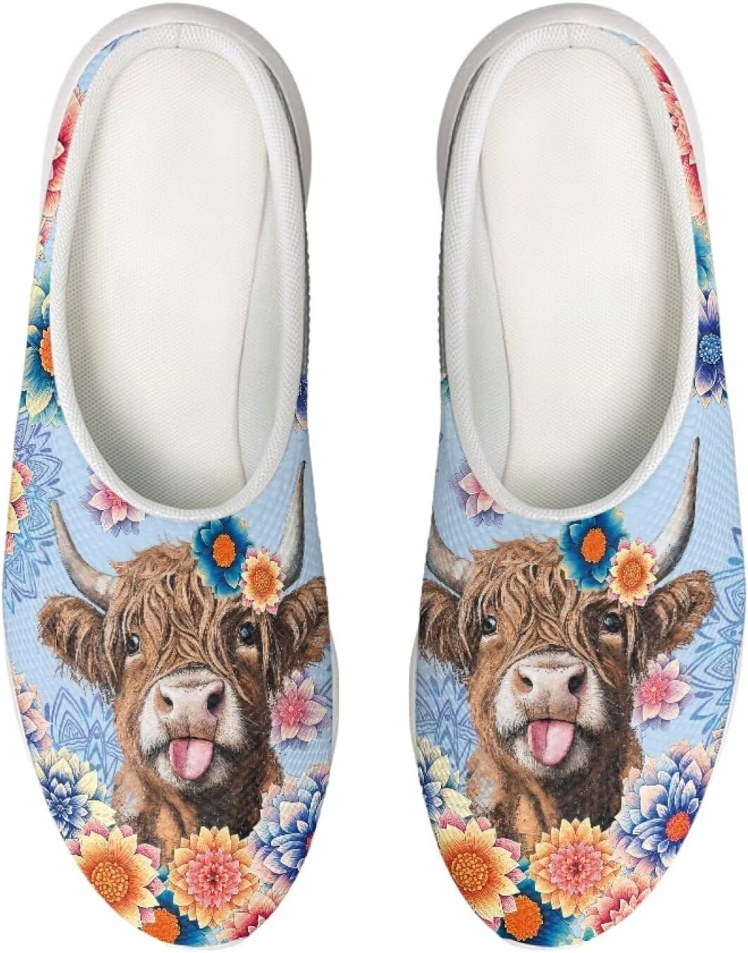 

Кроссовки-сабо Forchrinse с гавайской пальмой для мужчин и женщин, открытая пятка, легкие, дышащие, для дома, работы и спортзала, Highland Cow Bright Blossoms