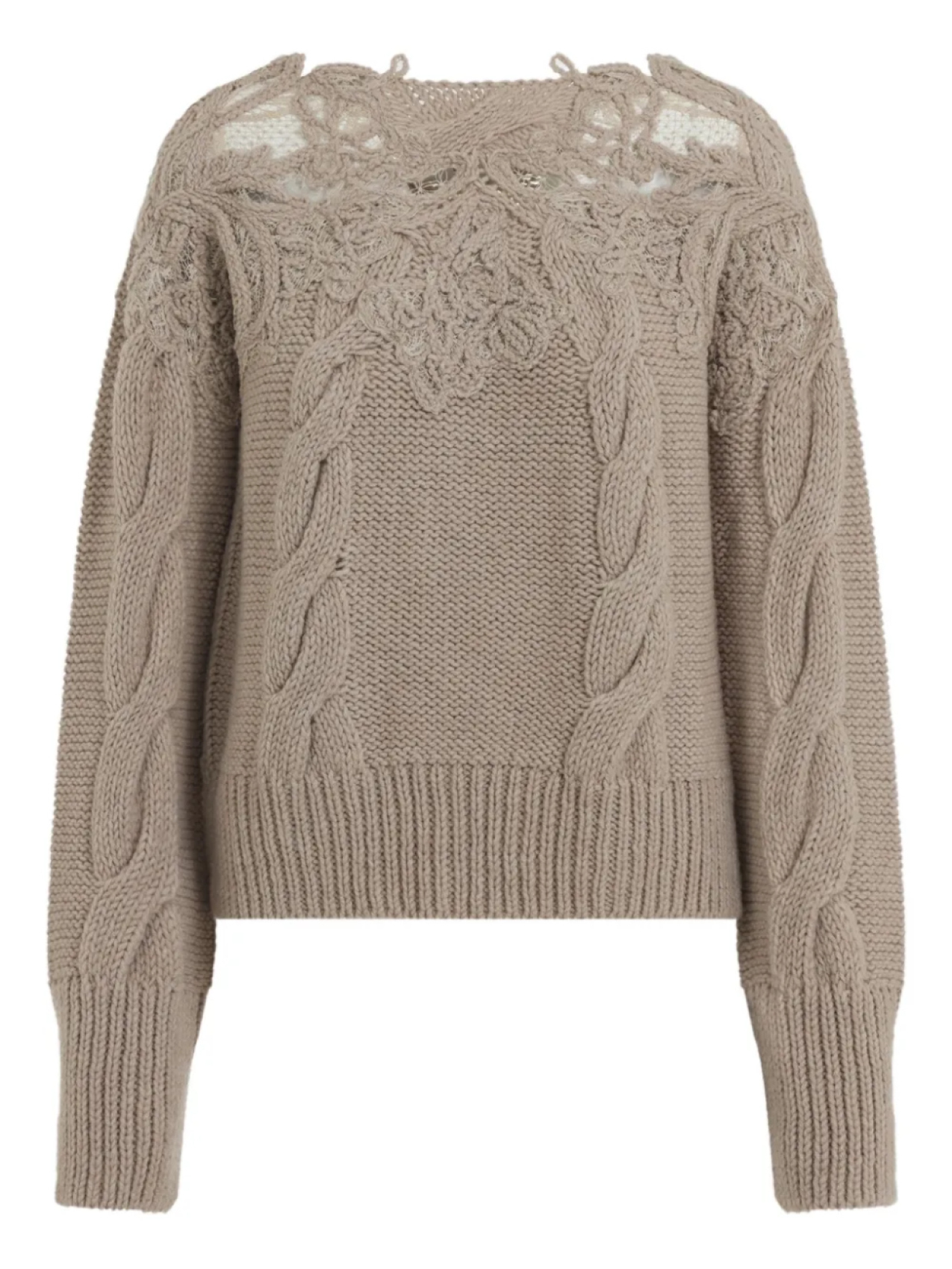 

Свитер Ermanno Scervino косой вязки с кружевной вставкой, коричневый