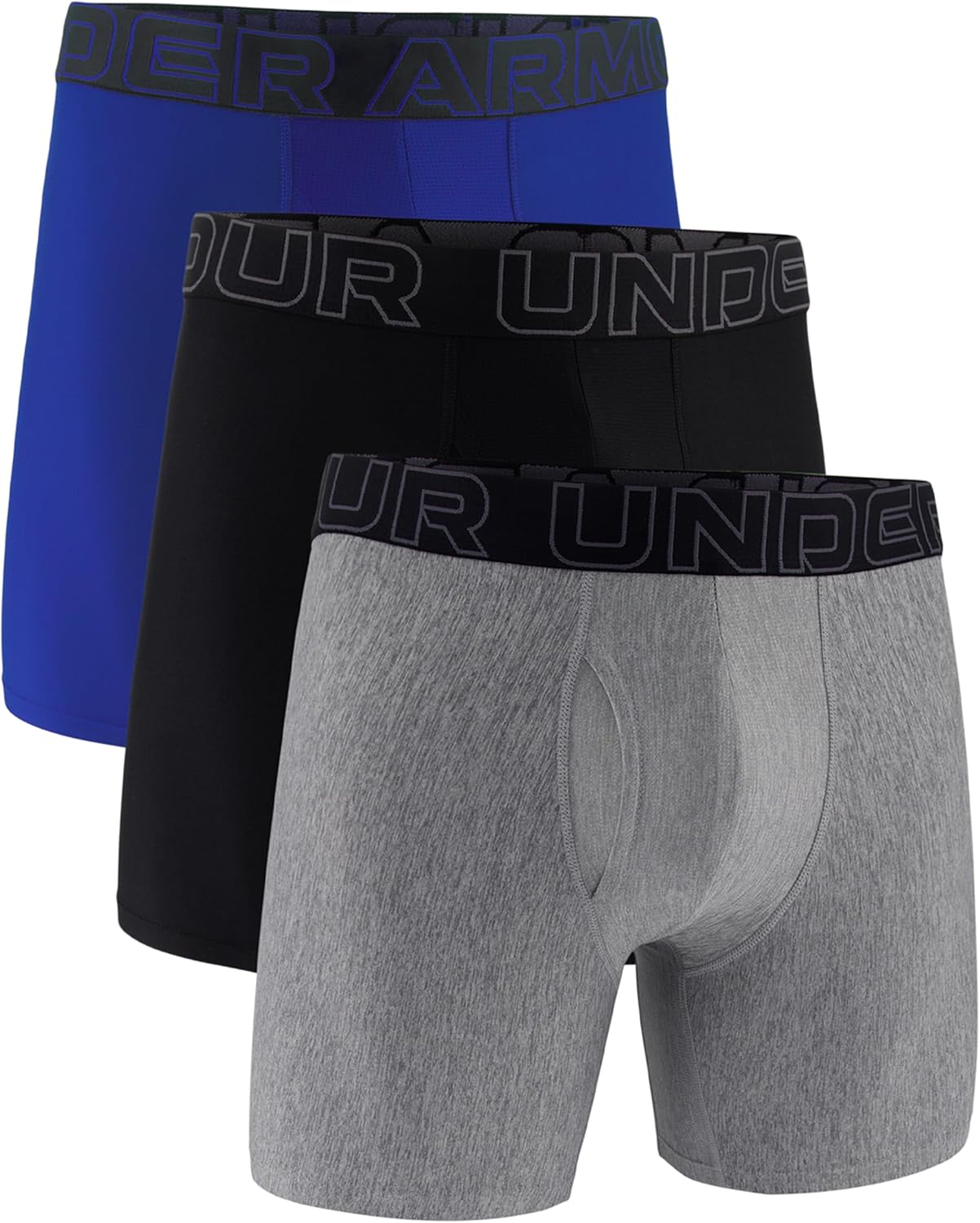 

Мужские трусы-боксеры Under Armour Multi-pack Performance Tech Mesh Boxerjock, внутренний шов 6 дюймов, комфорт на весь день, Steel Htr/Black/Royal